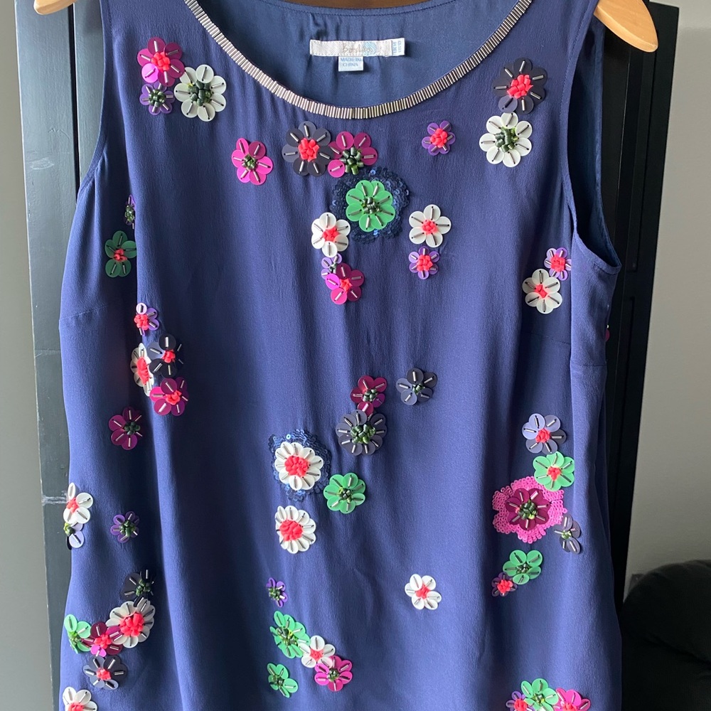 BODEN BLUE SILK BEADED SHIRT TOP BLOUSE SIZE 10 - Picture 8 of 10